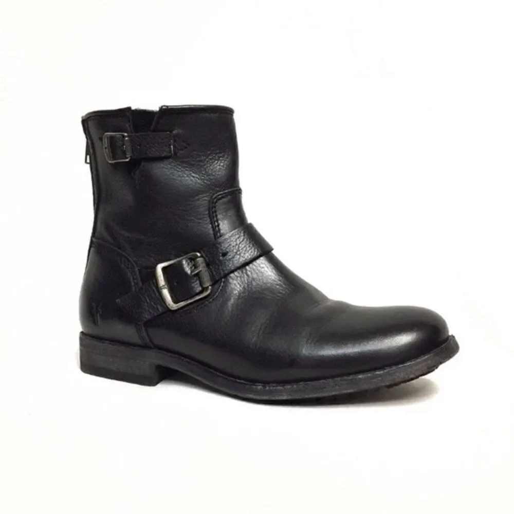 NWOT Frye Boots Tyler Engineer Ankle Buckle Leather Black Size 6